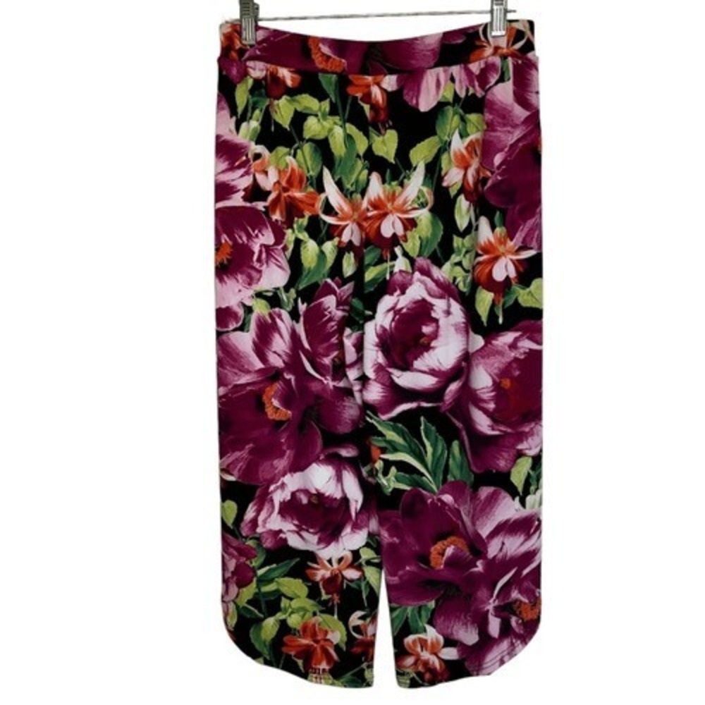 G.I.L.I. Black Floral Wide Leg Pull On Knit Cape Pants NWOT Size XS - Picture 7 of 9